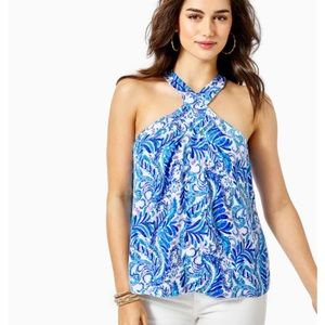 Lilly Pulitzer Rori Halter Top - Baha Blue Bird Is The Word - Size Small